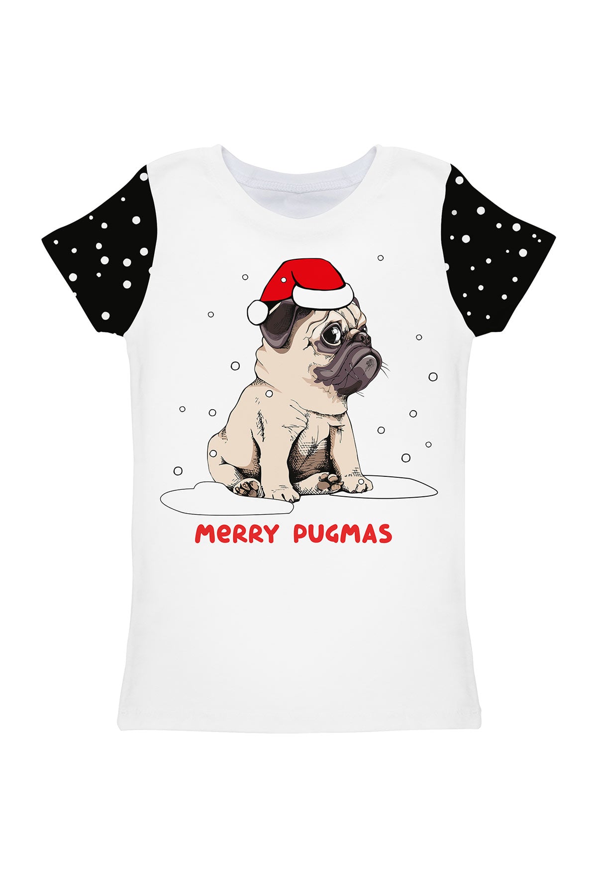 Santa Puglaus Zoe Christmas Holiday Dog Print Designer T-Shirt - Girls - Pineapple Clothing