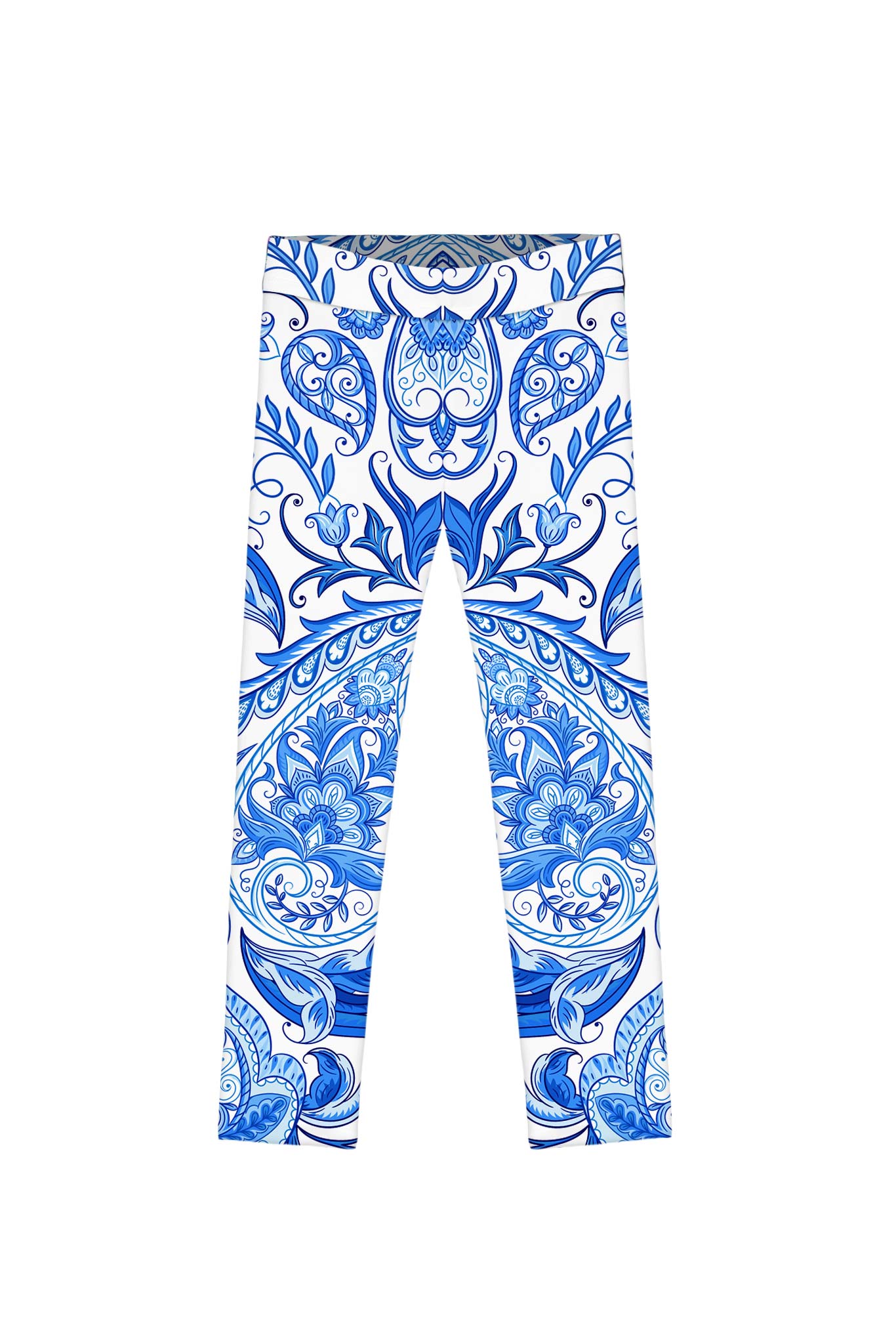 3 for $49! Santorini Lucy White & Blue Cute Floral Print Leggings - Kids - Pineapple Clothing