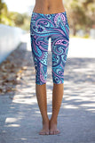 Sensation Ellie Blue Geometric Print Yoga Capri Leggings - Women - Pineapple Clothing