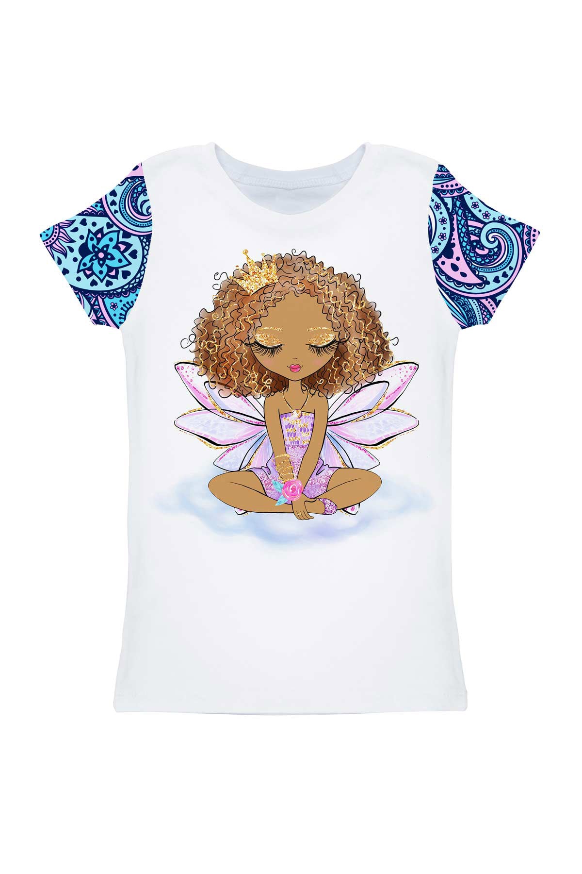 Sensation Zoe White Gold Fairy Print Cute Designer T-Shirt - Girls - Pineapple Clothing