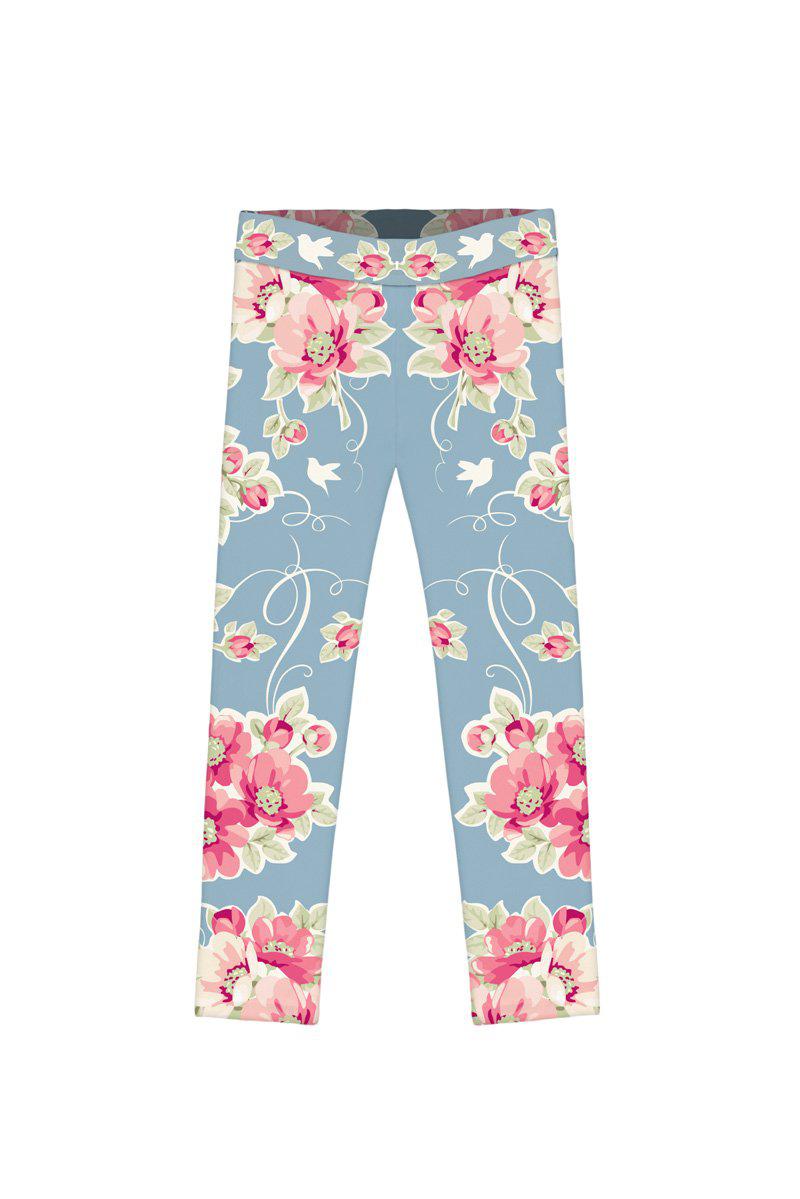 Serenity Lucy Cute Grey Floral Print Leggings - Kids - Pineapple Clothing