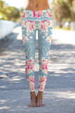 Serenity Lucy Light Grey Floral Print Leggings Yoga Pants - Women - Pineapple Clothing