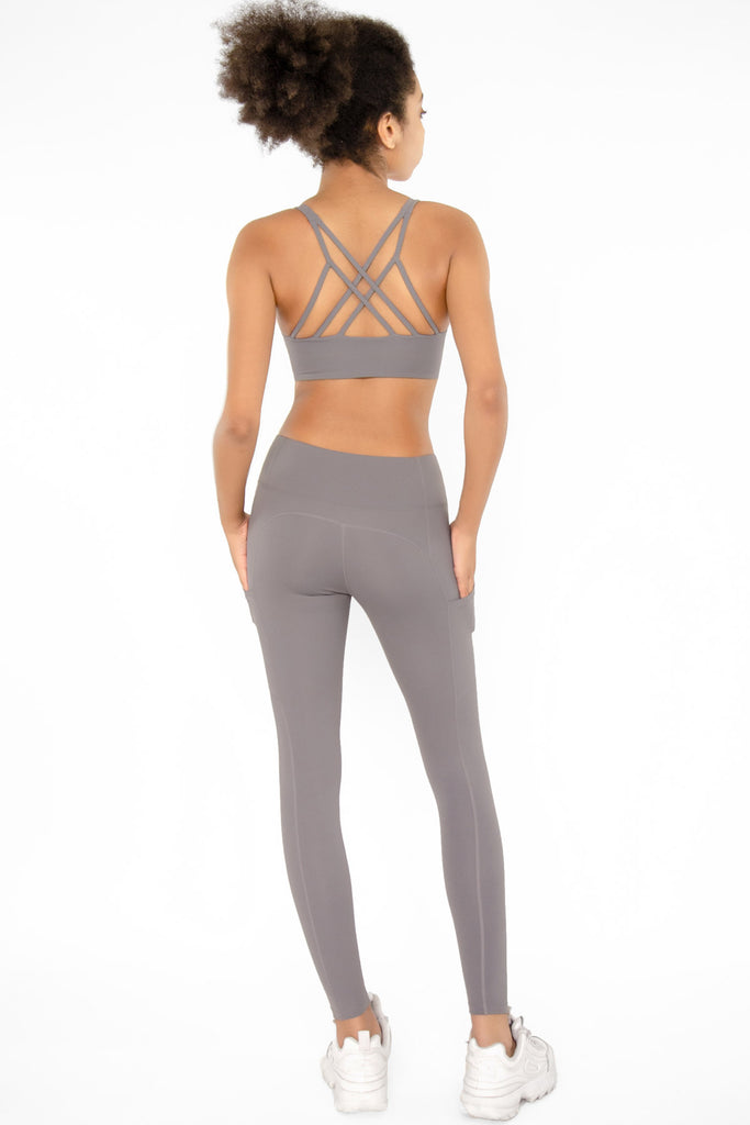 SALE! Silver Grey Cassi Side Pockets Workout Leggings Yoga Pants - Women