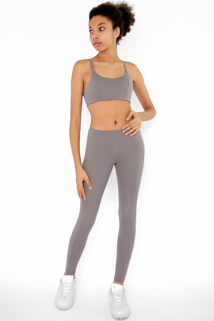 SALE! Silver Grey Cassi Side Pockets Workout Leggings Yoga Pants - Women -  Pineapple Clothing