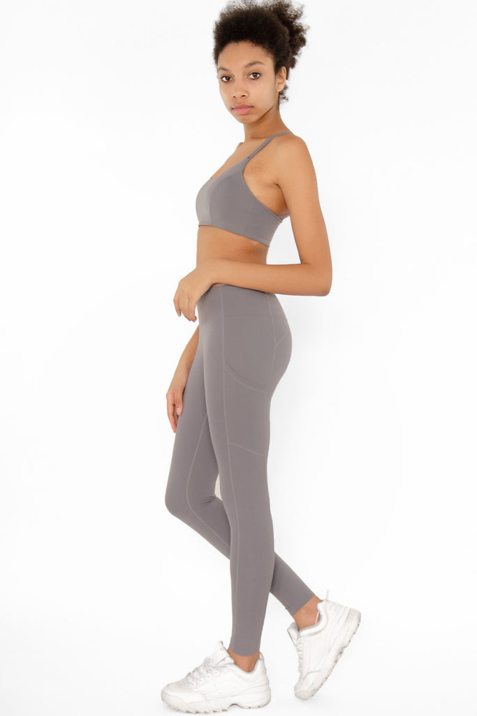 SALE! Silver Grey Cassi Side Pockets Workout Leggings Yoga Pants