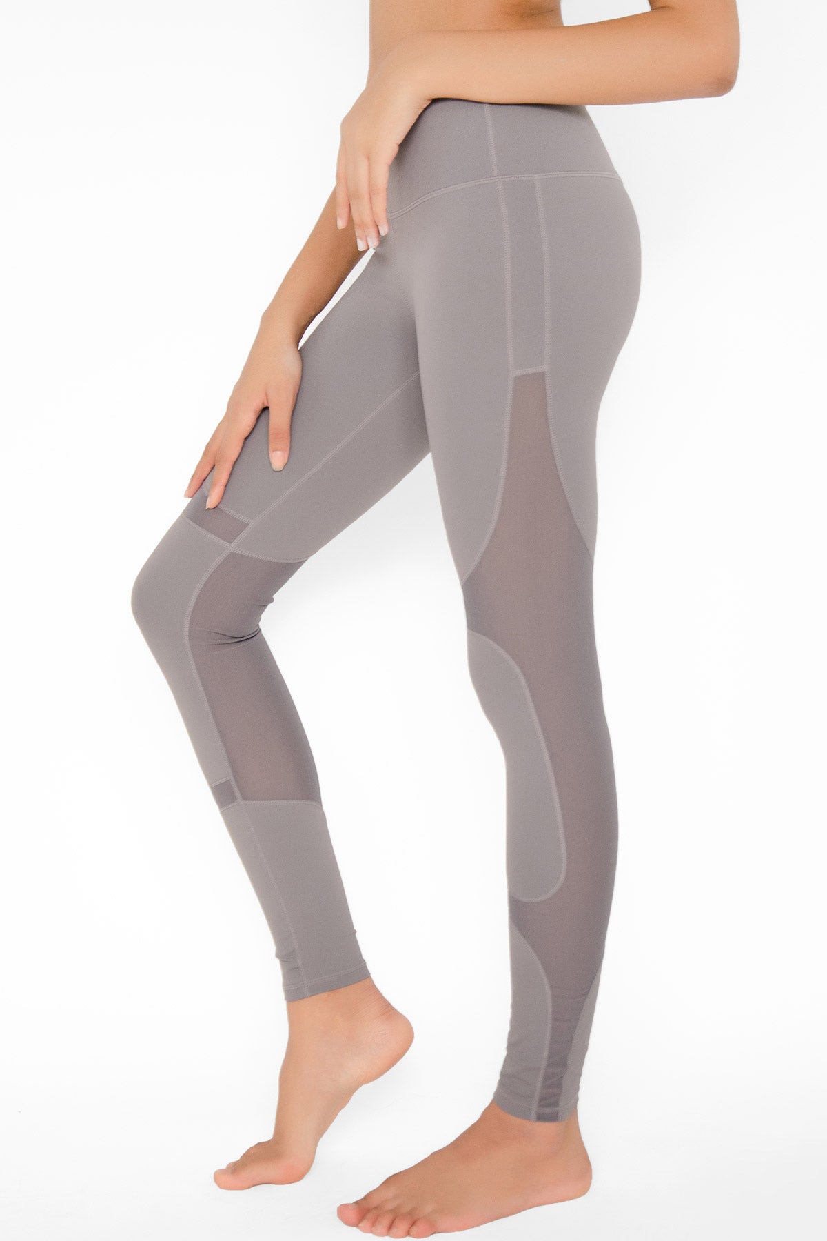 Silver Grey Cassi Mesh Panels Workout Leggings Yoga Pants - Women - Pineapple Clothing