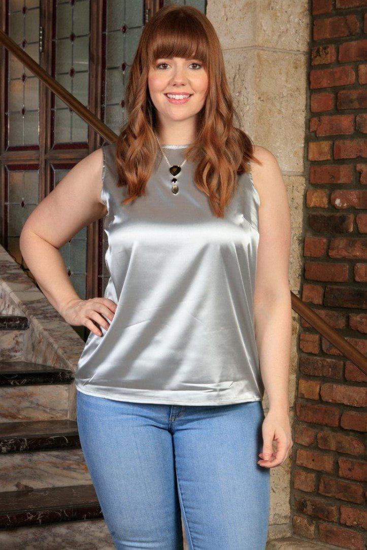 Silver Grey Sleeveless Dressy Evening Sexy Curvy Top Plus Size - Pineapple Clothing