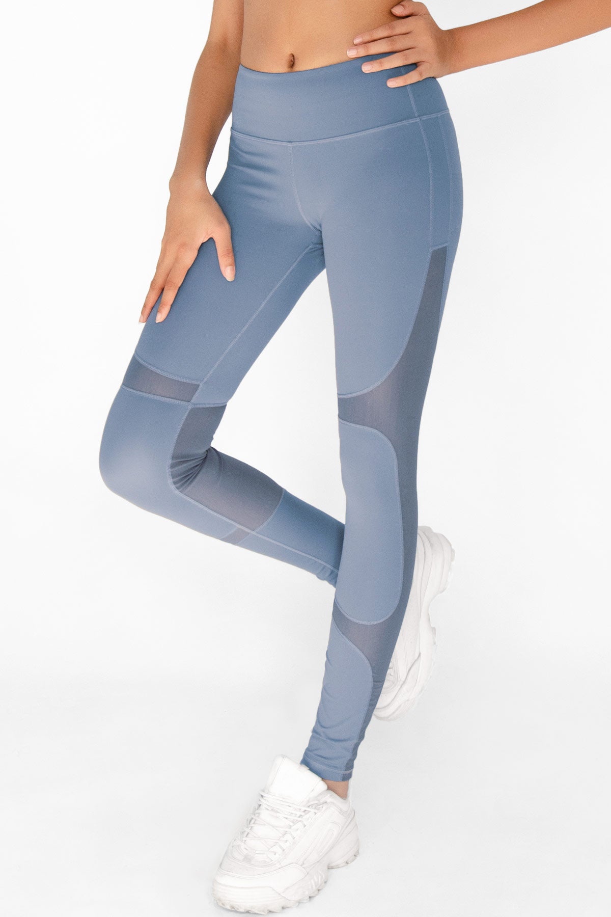 Sky Blue Cassi Mesh Panels Workout Leggings Yoga Pants - Women - Pineapple Clothing