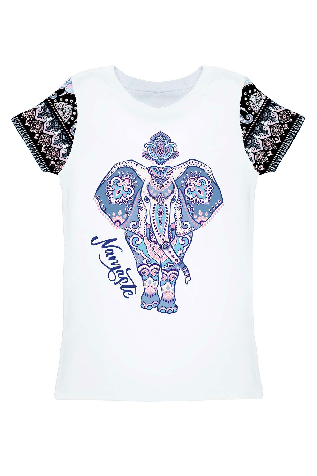 Sri Lanka Zoe White Boho Elephant Print Designer T-Shirt - Women - Pineapple Clothing