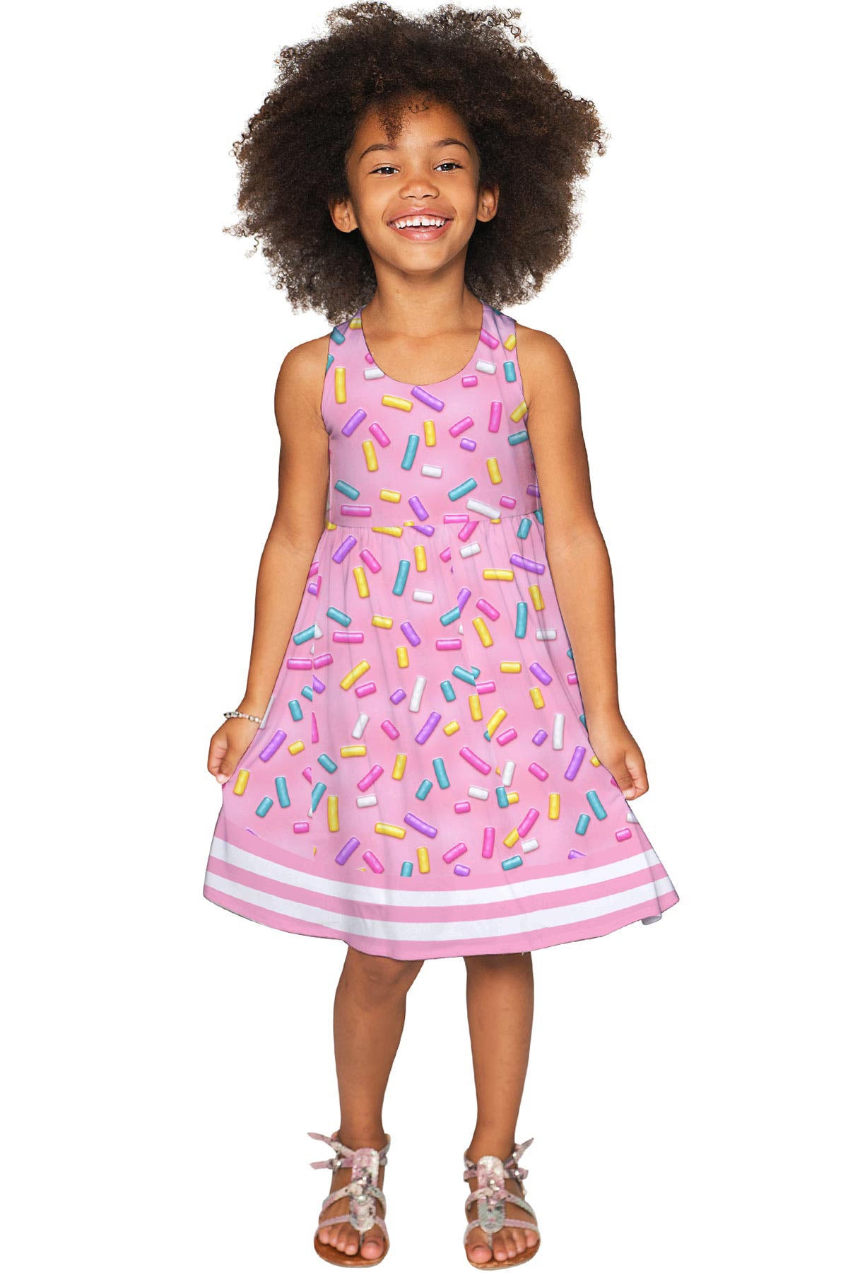 Sugar Baby Sanibel Pink Candy Print Cute Empire Waist Dress - Girls - Pineapple Clothing