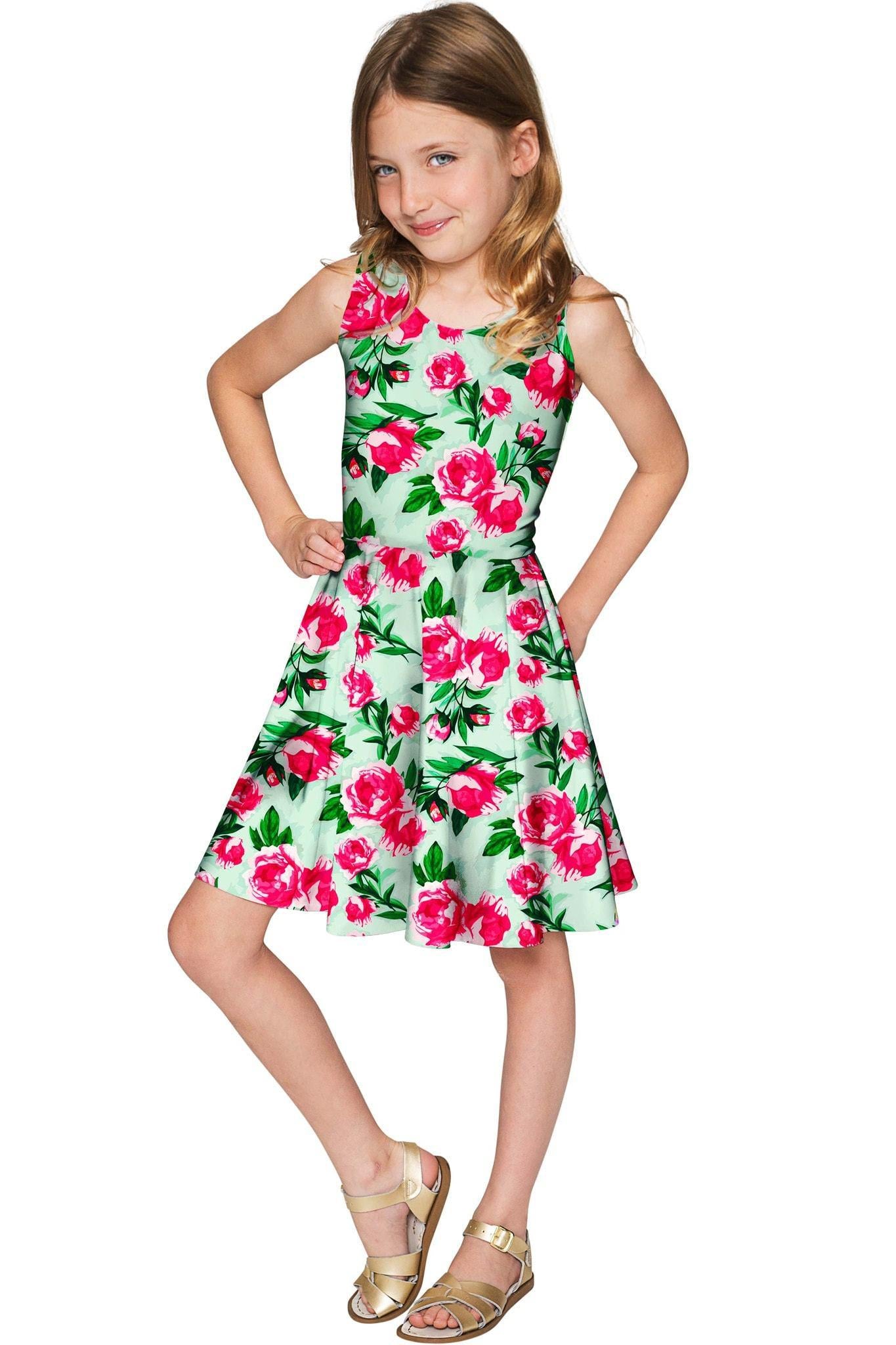 Sweetheart Mia Fit & Flare Green Flower Print Dress - Girls - Pineapple Clothing