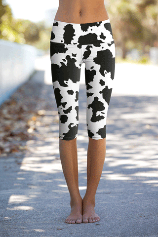 Te Amo MOO-cho Lucy White & Black Cow Print Cute Leggings