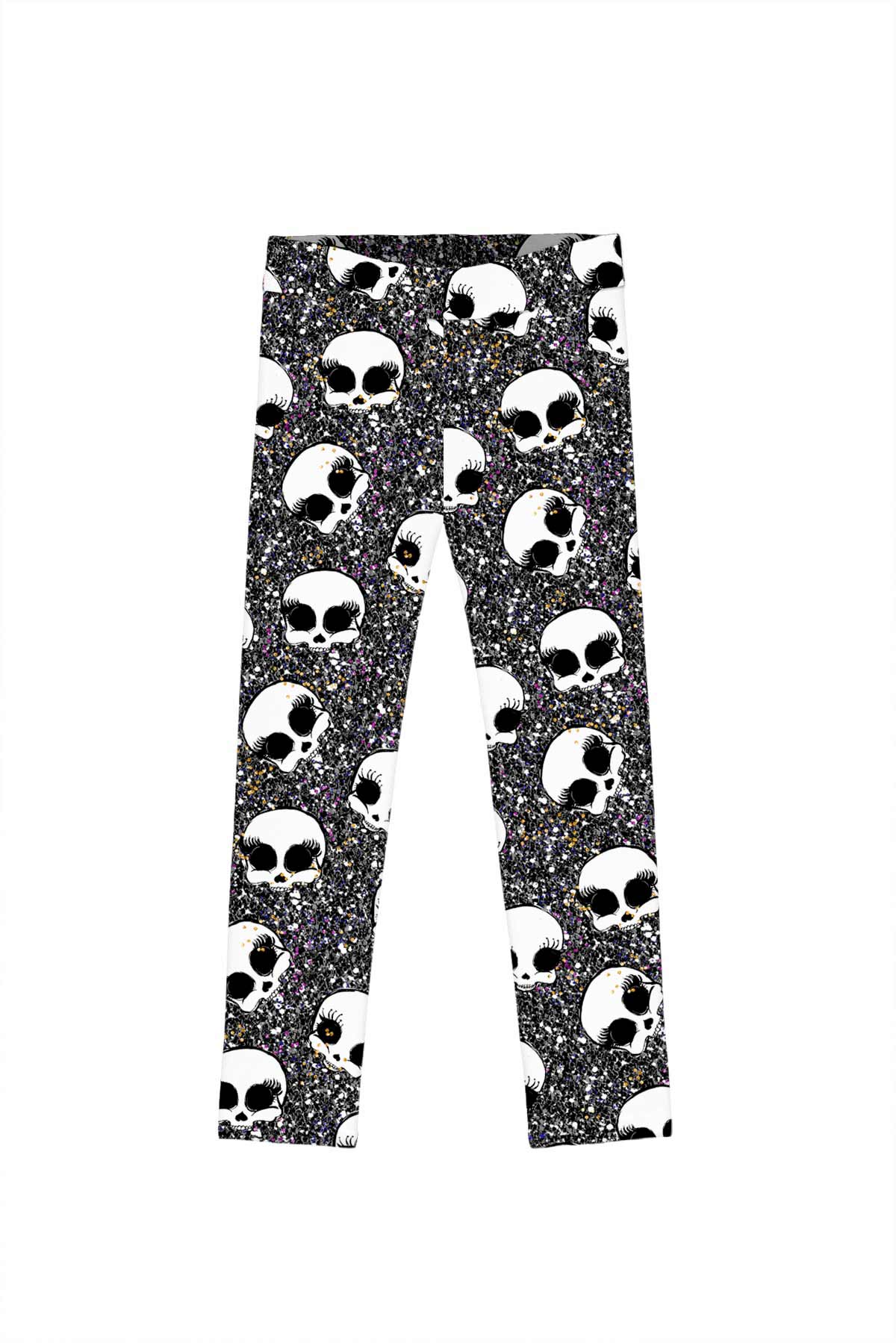 Too Cute to Spook Lucy Black Glitter Skull Print Leggings - Kids - Pineapple Clothing