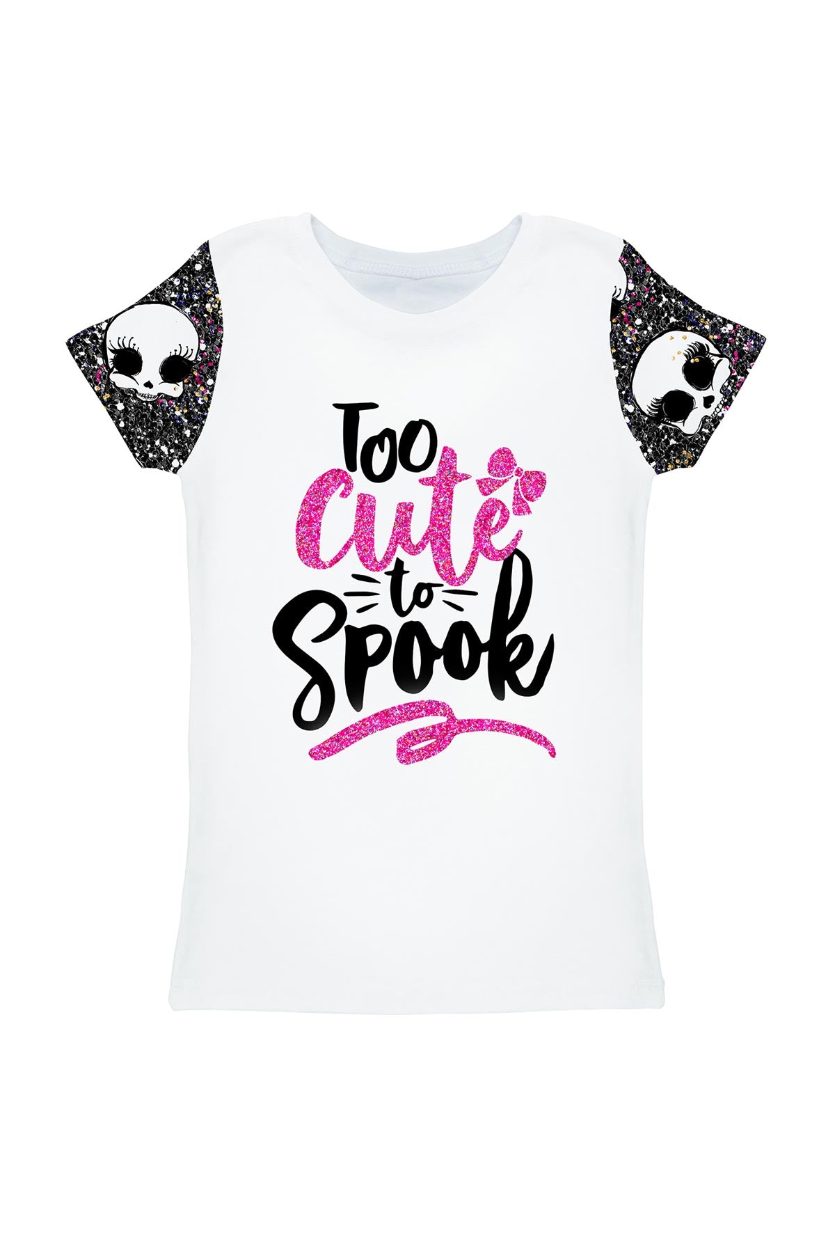 Too Cute to Spook Zoe White Glitter Skull Print T-Shirt - Girls - Pineapple Clothing