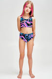Trendsetter Claire Blue & Pink Animal Print Two-Piece Swimsuit - Girls - Pineapple Clothing