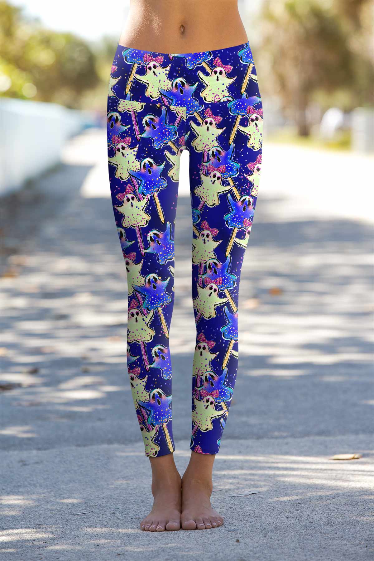 Trick or Treat Lucy Blue Boo Print Leggings Yoga Pants - Women - Pineapple Clothing