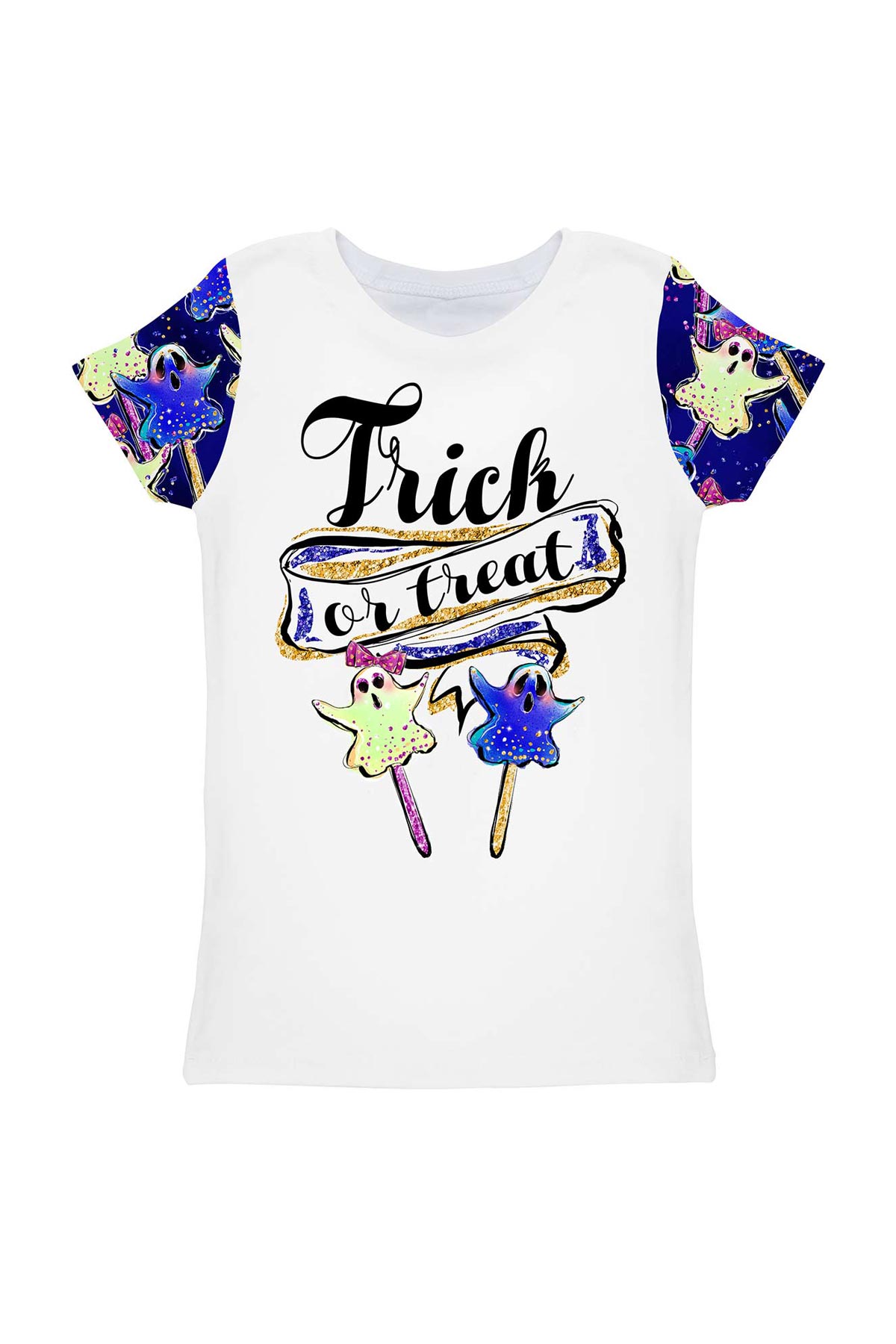 Trick or Treat Zoe White & Blue Halloween T-Shirt - Kids - Pineapple Clothing