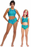 Tropical Dream Blue Green Two-Piece Sporty Swimsuits - Mommy and Me - Pineapple Clothing