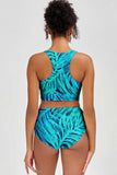 Tropical Dream Carly Blue & Green High Neck Crop Bikini Top - Women - Pineapple Clothing