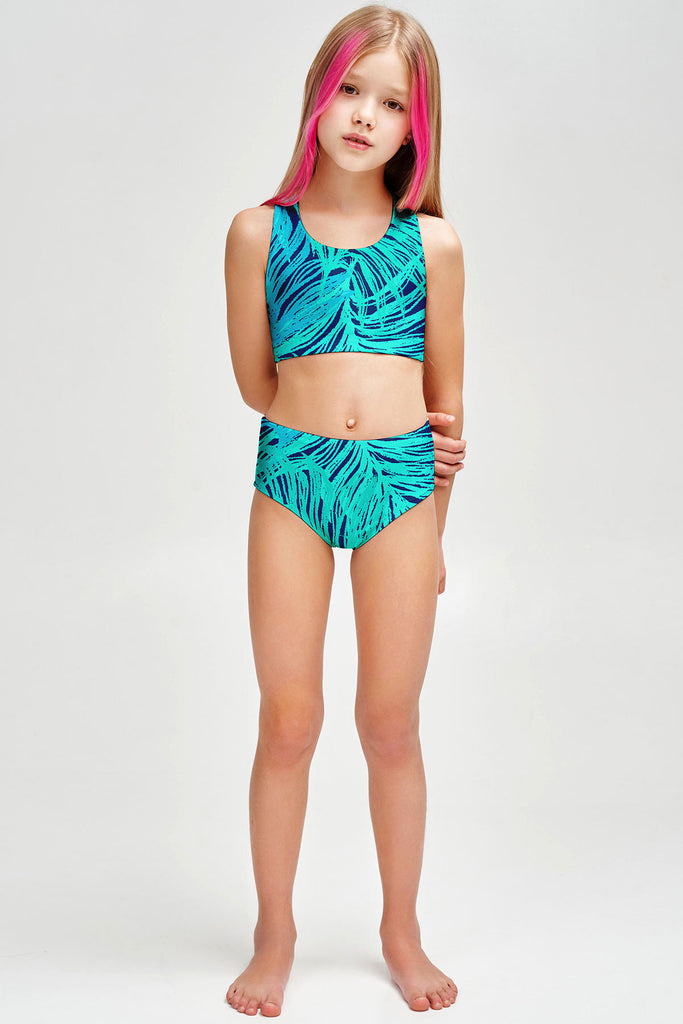Tropical Dream Claire Blue Two-Piece Swimsuit Sporty Swim Set - Girls