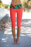 SEMI-ANNUAL SALE! Tropicana Ellie Neon Coral Pineapple Print Yoga Capri Leggings - Women - Pineapple Clothing
