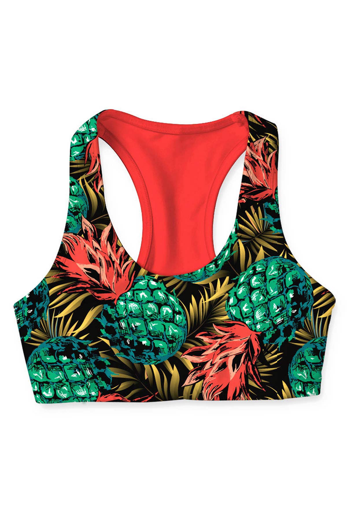 Tropicana Stella Neon Coral Pineapple Print Seamless Yoga Bra - Women - Pineapple Clothing