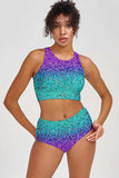Ultraviolet Carly Purple Mint High Neck Crop Bikini Top - Women - Pineapple Clothing