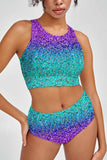 Ultraviolet Purple Mint Cute Two-Piece Sporty Swimsuits - Mommy and Me - Pineapple Clothing