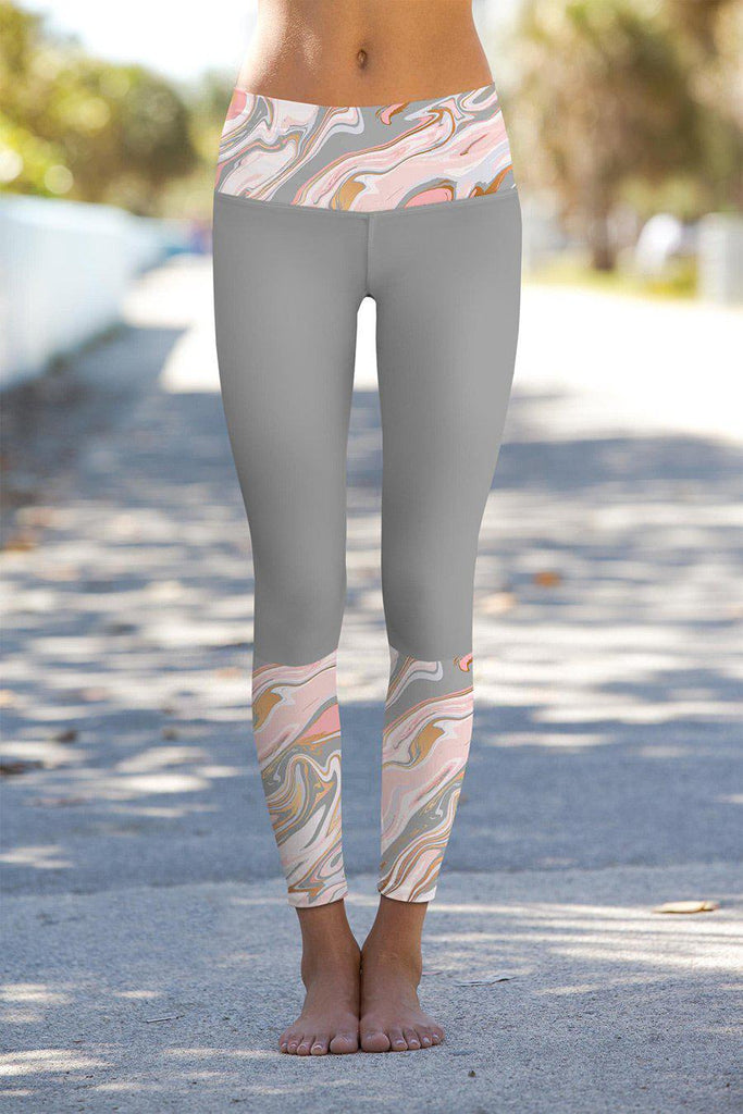 Vanilla Sky Lucy Light Grey Printed Details Leggings Yoga Pants