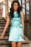 Light Blue Sleeveless Summer Party A-line Mini Dress With Belt - Women - Pineapple Clothing