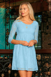 Baby Blue Stretchy Lace Empire Waist Summer Sleeved Dress - Women - Pineapple Clothing