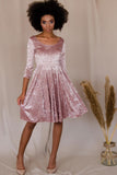 Pale Pink Crushed Velvet Skater 3/4 Sleeve Easter Party Dress - Women - Pineapple Clothing