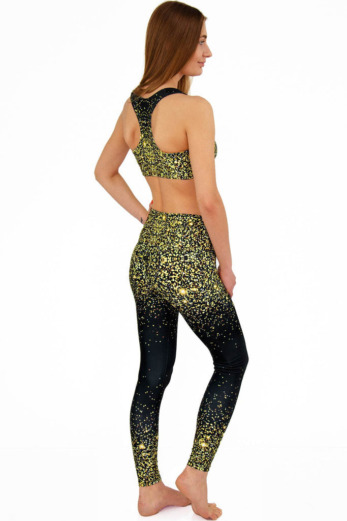 Champion Womens Size XXL Black Gold Shimmer Yoga Leggings