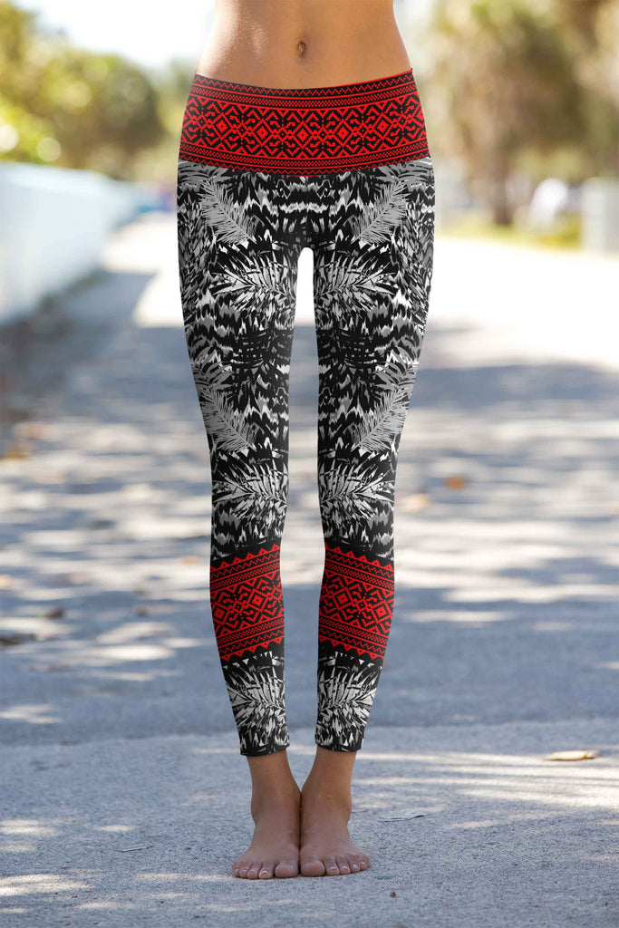 Lucy Black & Red Aztec Print Leggings Yoga Pants - Women | Pineapple Clothing