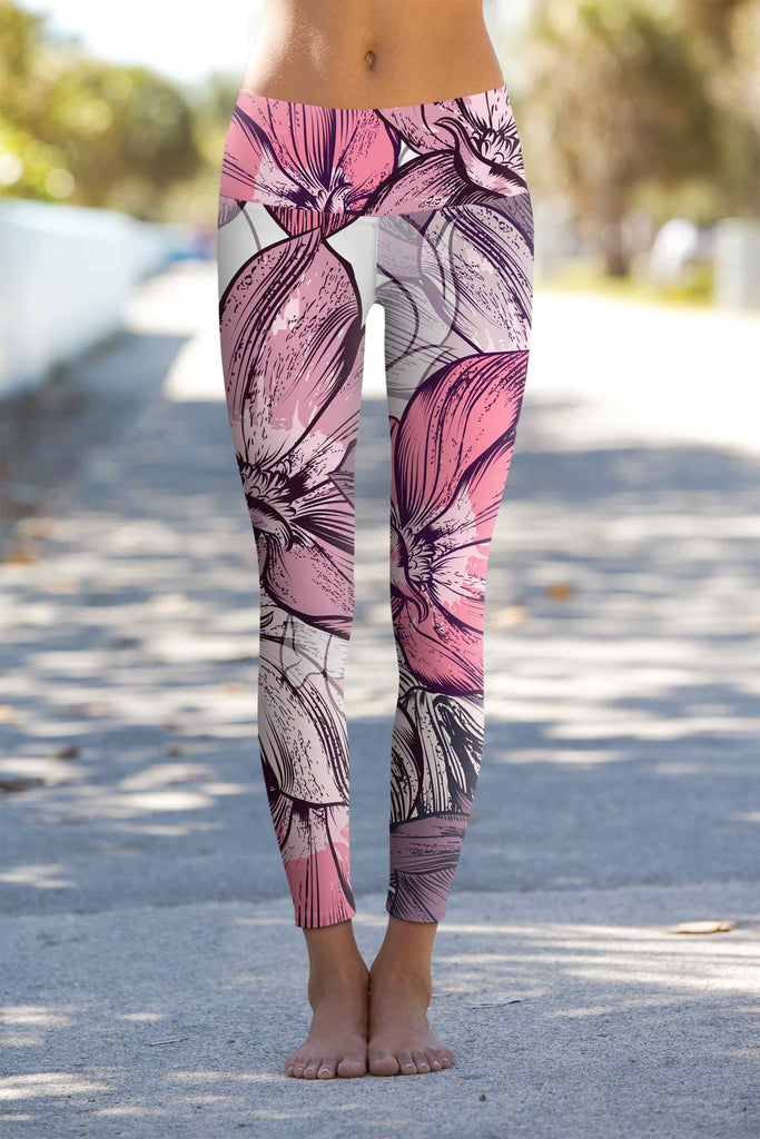 Fantasia Lucy Dusty Pink Floral Print Leggings Yoga Pants - Women