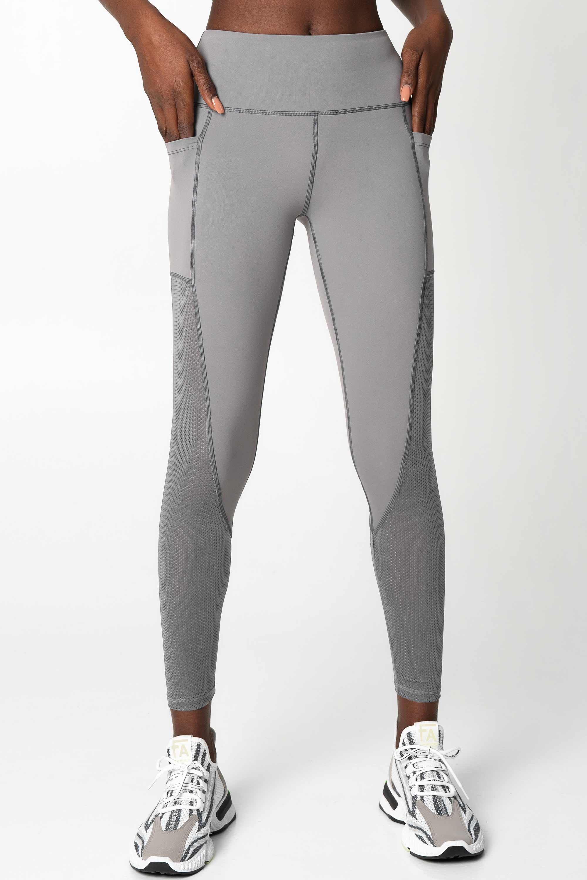 SALE! Silver Grey Cassi Mesh & Pockets Workout Leggings Yoga Pants - Women - Pineapple Clothing