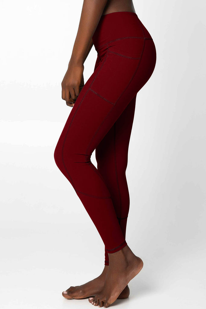 BUY 1 GET 3 FREE! Maroon Red Cassi Deep Pockets Workout Leggings Yoga Pants  - Women - Pineapple Clothing