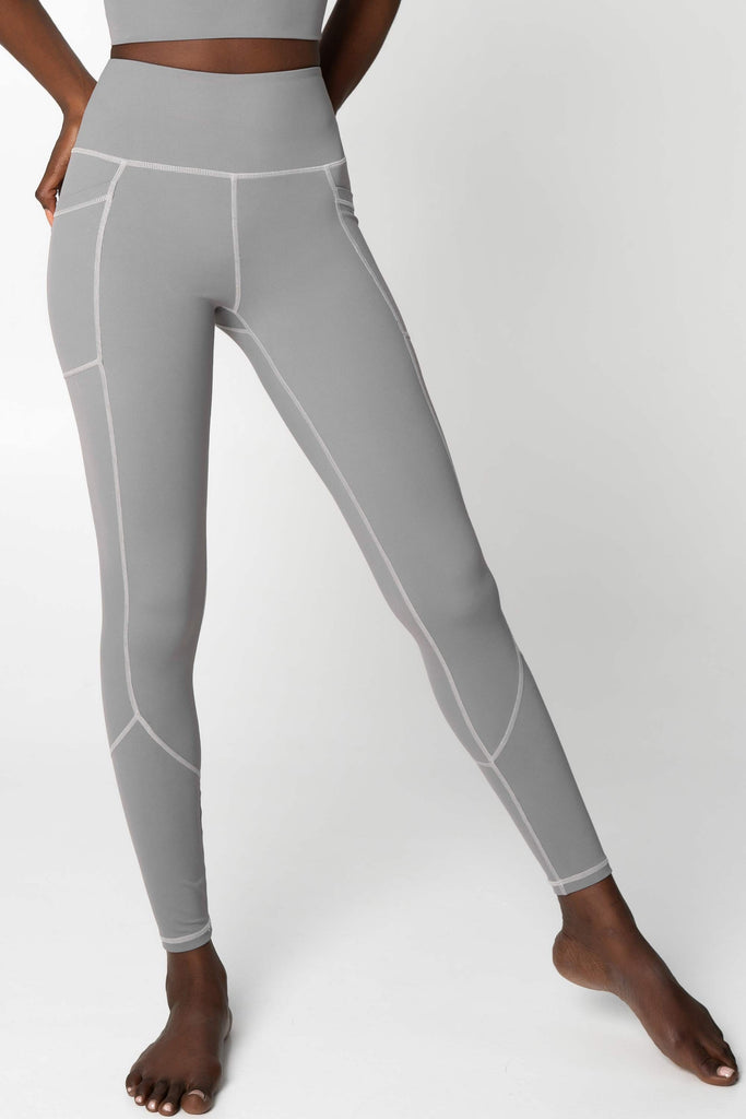 SALE! Silver Grey Cassi Deep Pockets Workout Leggings Yoga Pants - Women
