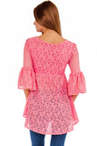 Coral Pink Lace Ava Bell Sleeve Boho Tunic - Women - Pineapple Clothing