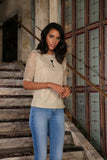 Beige Stretchy Lace 3/4 Sleeve Fancy Trendy Dressy Evening Top - Women - Pineapple Clothing