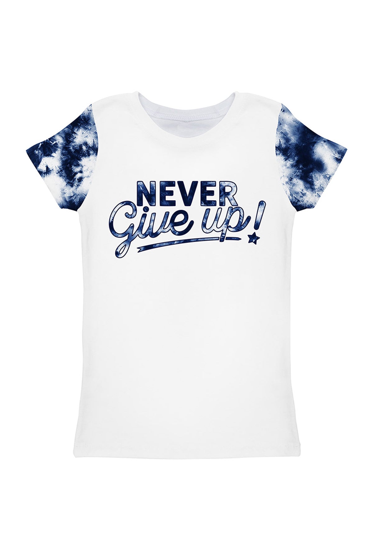 3 for $49! Waterfall Zoe White & Blue Never Give Up Quote Cute T-Shirt - Kids - Pineapple Clothing