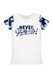 Waterfall Zoe White & Blue Never Give Up Quote Cute T-Shirt - Kids - Pineapple Clothing