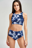 Waterfall Carly White & Blue Tie Dye High Neck Crop Bikini Top - Women - Pineapple Clothing