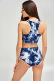 Waterfall Carly White & Blue Tie Dye High Neck Crop Bikini Top - Women - Pineapple Clothing