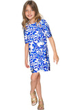 Whimsy Grace White & Blue Printed Party Shift Dress - Girls - Pineapple Clothing
