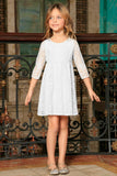 White Stretchy Lace Empire Waist Three-Quarter Sleeve Dress - Girls - Pineapple Clothing