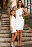 White Stretchy Lace Sleeveless Stunning Fancy Mother Daughter Dress - Pineapple Clothing