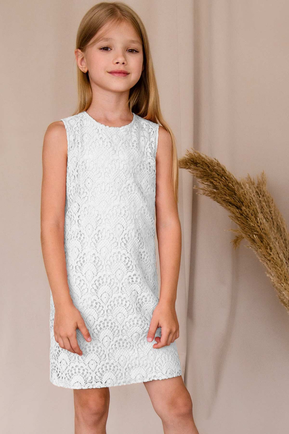 White Crochet Lace Sleeveless Shift Fancy Cocktail Party Dress - Girls - Pineapple Clothing