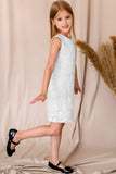 White Crochet Lace Sleeveless Shift Fancy Cocktail Party Dress - Girls - Pineapple Clothing