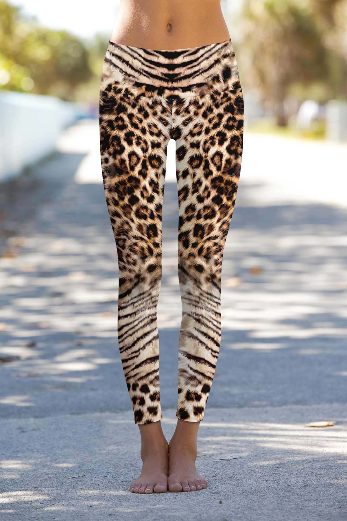 SEMI-ANNUAL SALE! Wild Instinct Lucy Brown Leopard Print Leggings Yoga Pants - Women - Pineapple Clothing